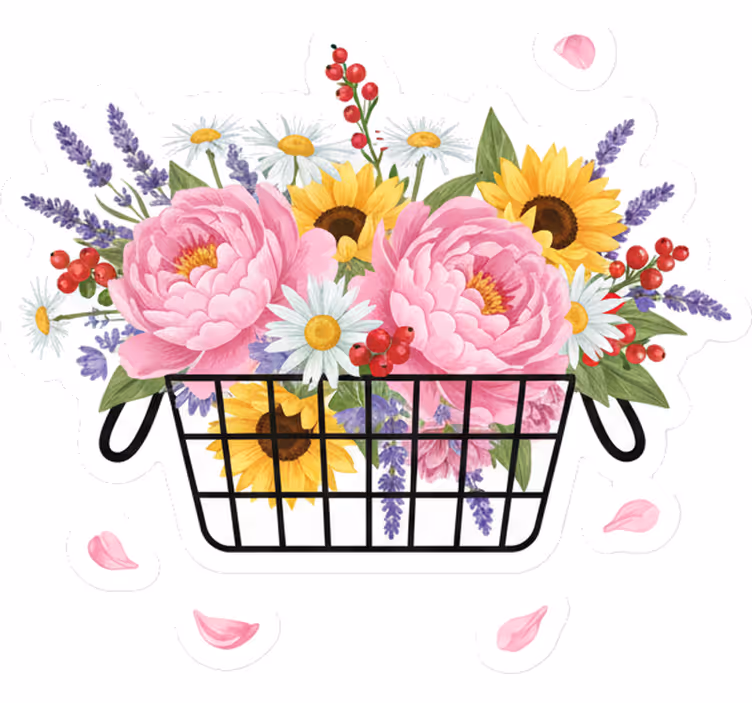Living room blind fancy flower basket - TenStickers