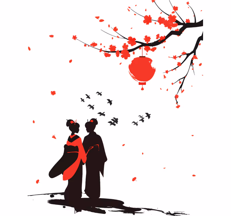 Bedroom blind with japanese geishas design - TenStickers