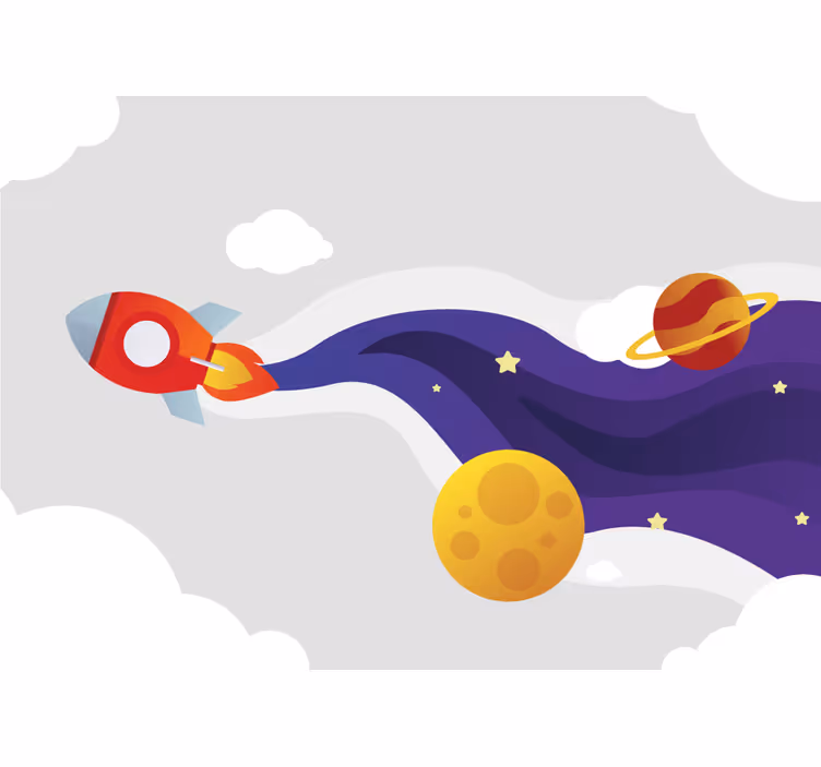 Blind kids cartoon launching rocket to space - TenStickers