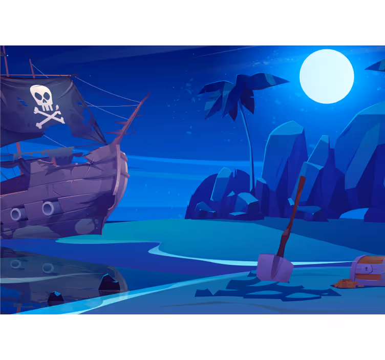 Blind kids cartoon pirate ship at night - TenStickers