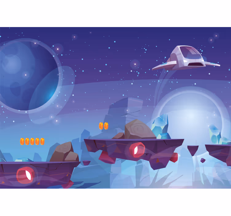 Blind kids floating space stones and spaceship - TenStickers