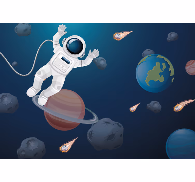 Blind kids floating spaceman cartoon - TenStickers