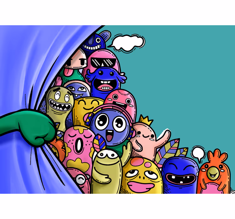 Blind kids opening curtain with funny monsters - TenStickers