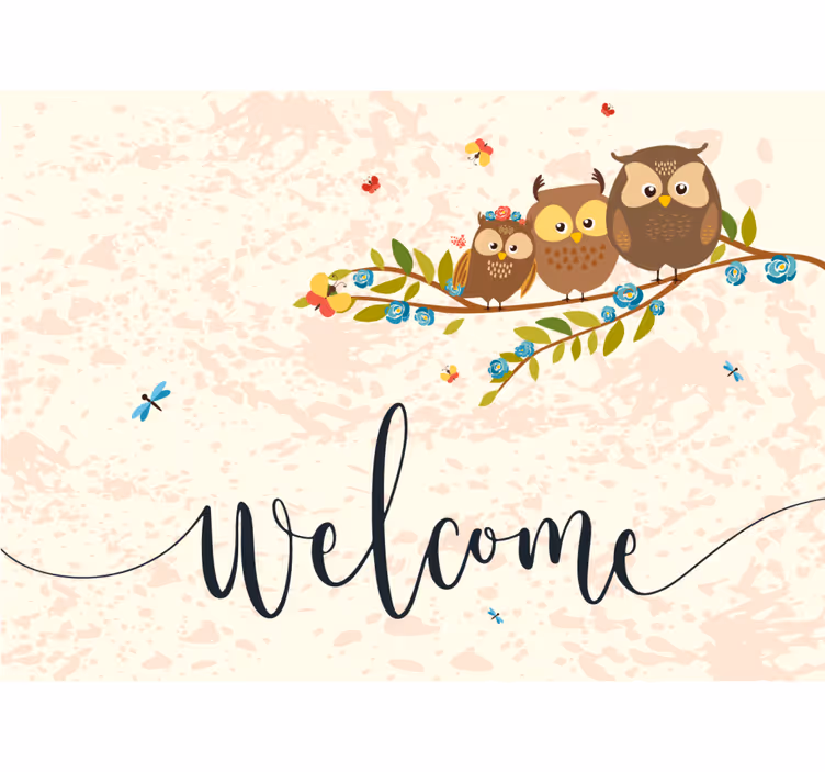 Blind kids 3 owls and text welcome - TenStickers
