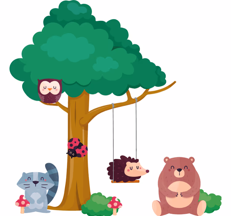 Blind kids forest animals near a swing - TenStickers