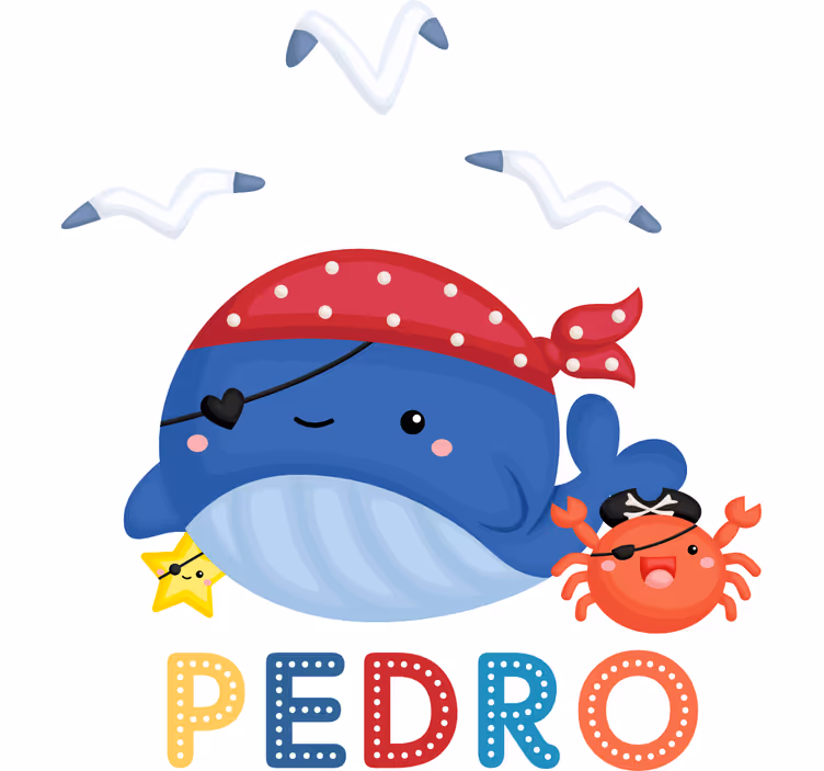Blind kids cute blue pirate whale - TenStickers