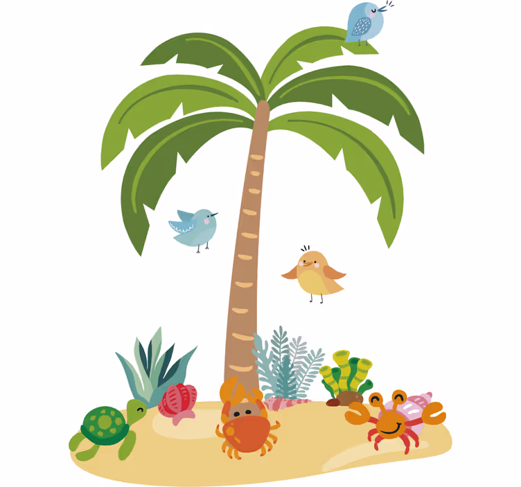 Blind kids palm tree and sea animals - TenStickers