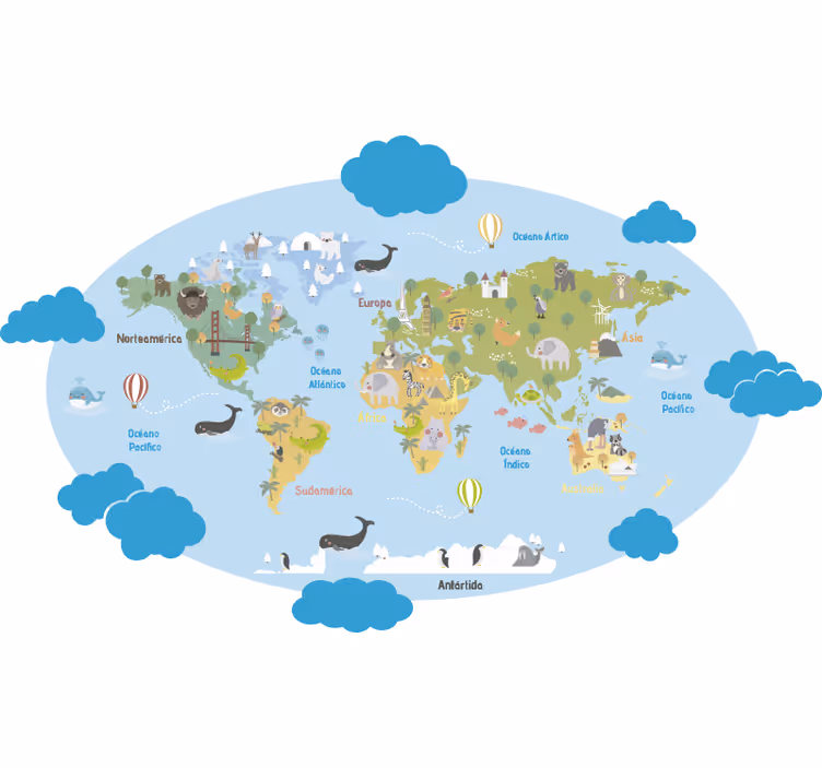 Blind kids world map for children - TenStickers