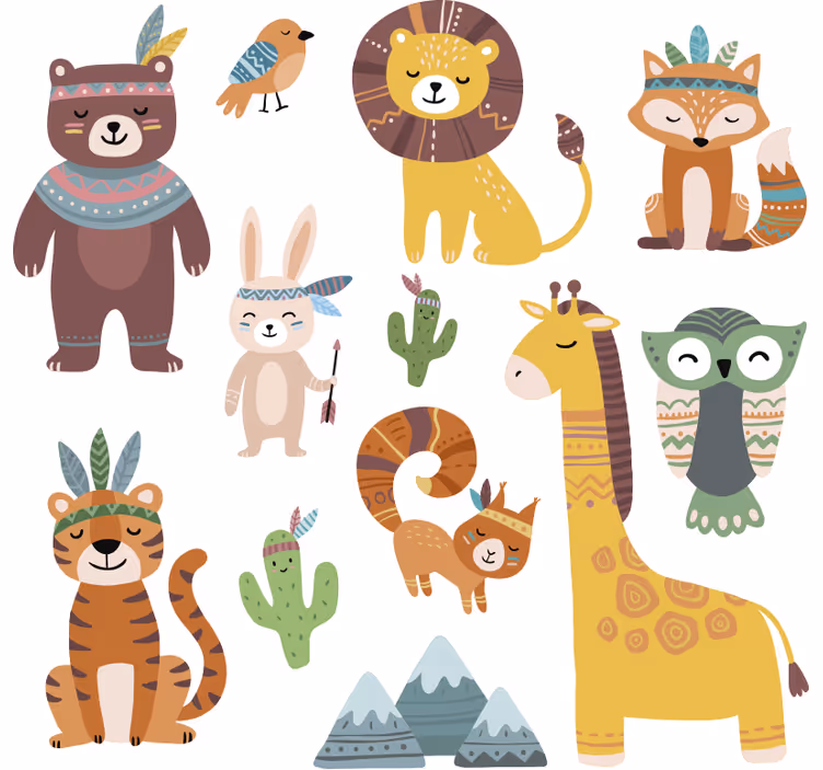 Blind kids funny tribal animals - TenStickers