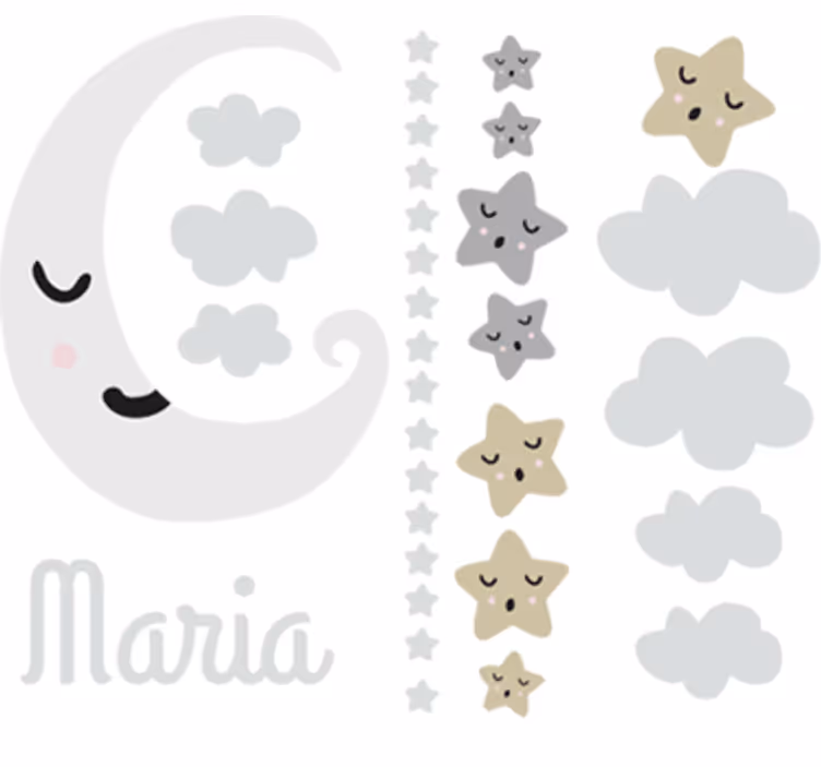 Customizable moon and stars wall decal for blind kids - TenStickers