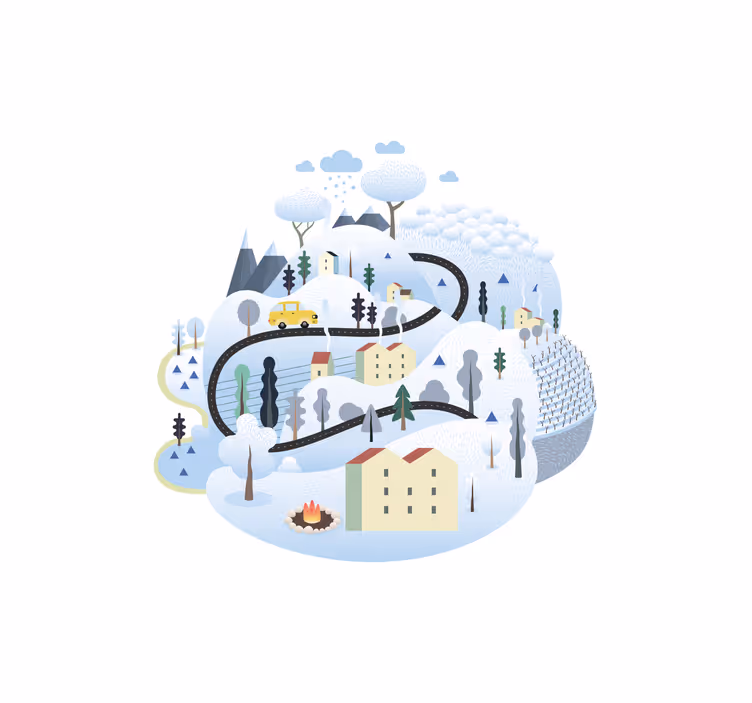 Blind kids in a grey village with mountains - TenStickers