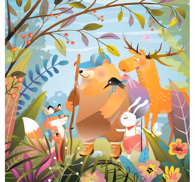 Blind kids animal friends in the forest - TenStickers