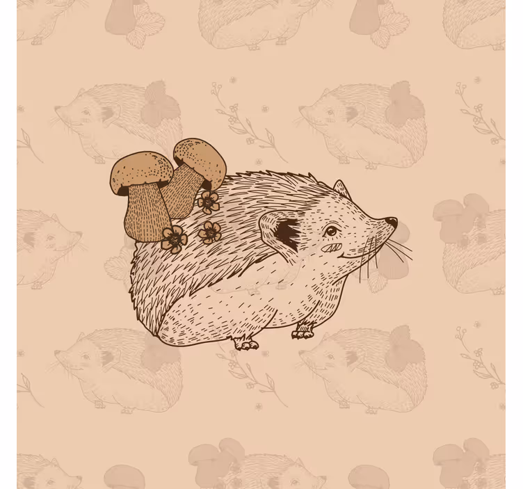 Blind kids sketch cute baby hedgehog and mushrooms - TenStickers