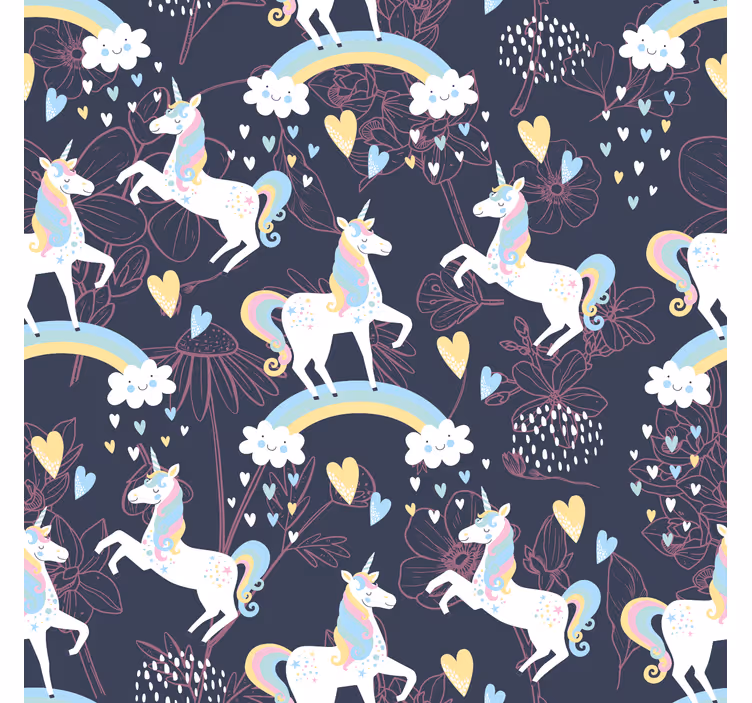 Blind kids pink unicorns floral pattern on dark background - TenStickers