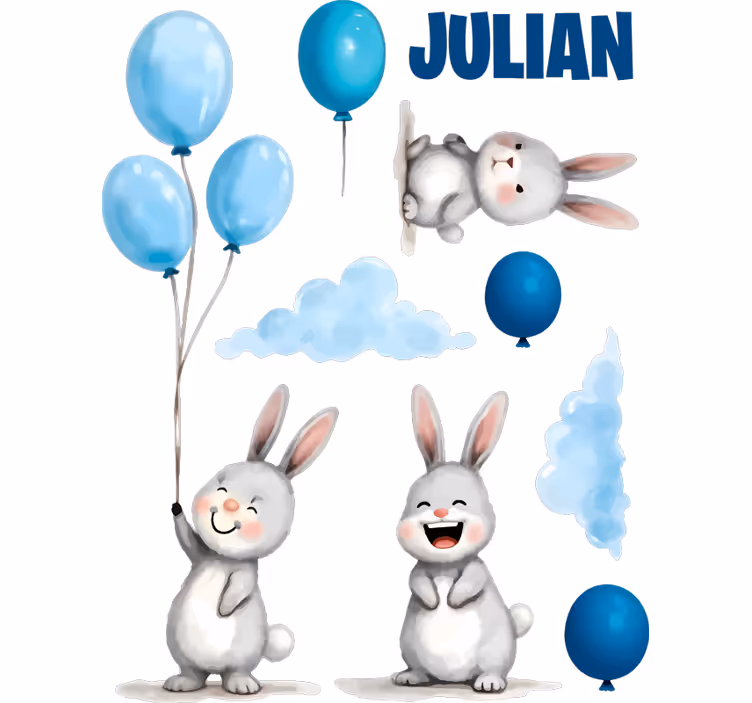 Blind kids blue balloons with bunnies - TenStickers