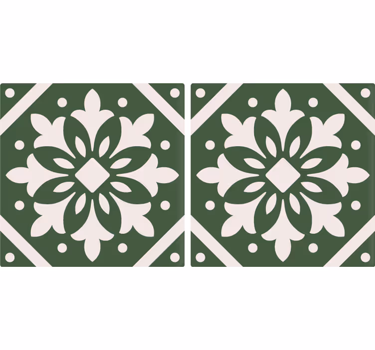 Blinds in a kitchen with green cement tile patterns - TenStickers
