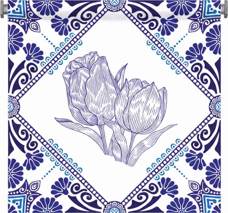 Blinds in a kitchen with delft blue tulips - TenStickers