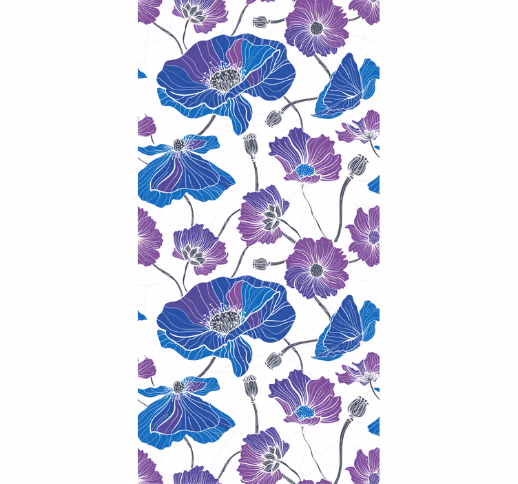 Blinds in a kitchen with blue and purple flowers - TenStickers