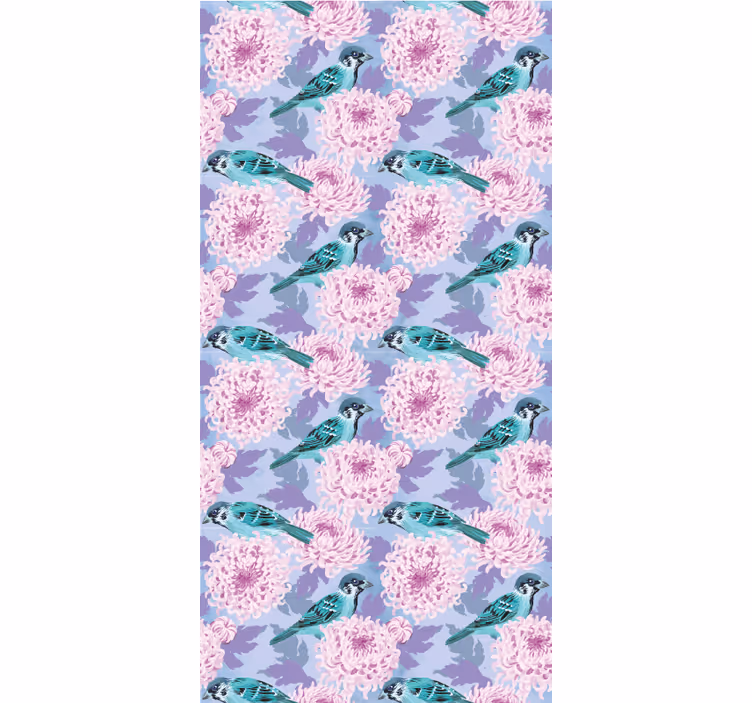 Blinds in a kitchen with pink garden flowers and birds - TenStickers
