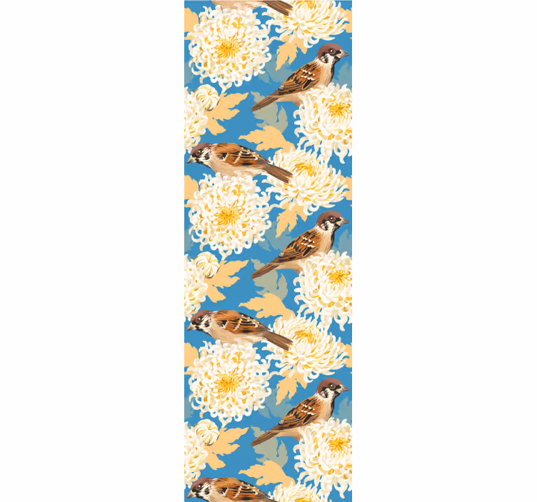 Blinds in a kitchen aquarella birds and leaves pattern - TenStickers