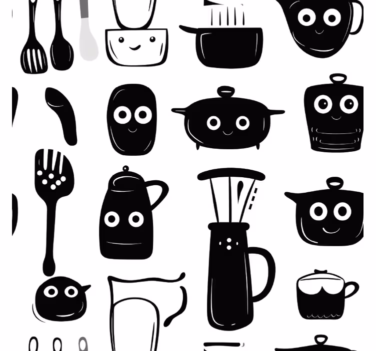 Blinds in a kitchen with drawn black utensils - TenStickers