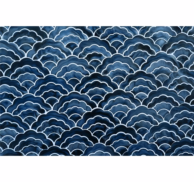 Blue blind with japanese wave pattern design - TenStickers
