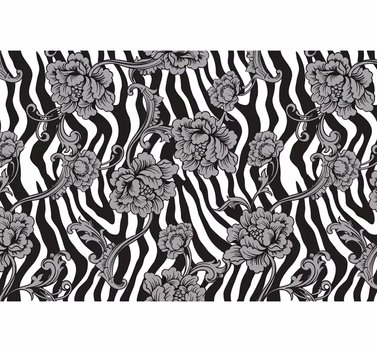 Black roller blind with zebra print and ornamental flowers - TenStickers