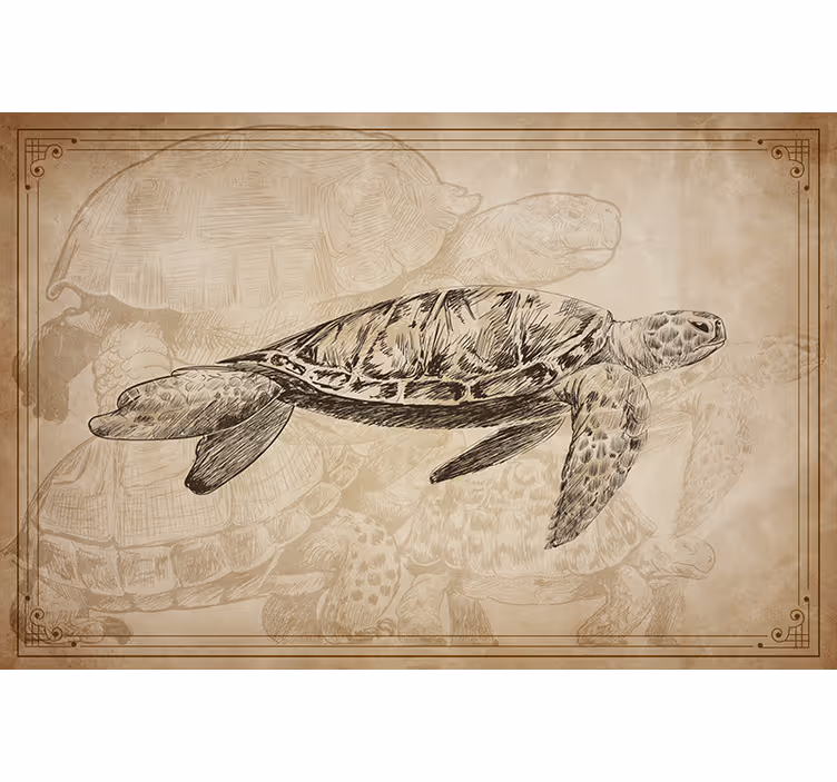 Roller blind beige with unique hand-drawn turtles - TenStickers
