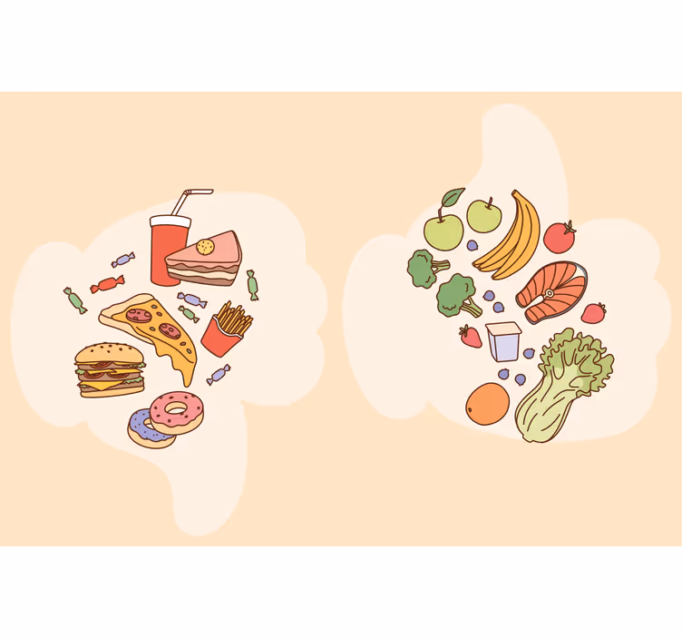 Roller blind beige with diet food shapes design - TenStickers