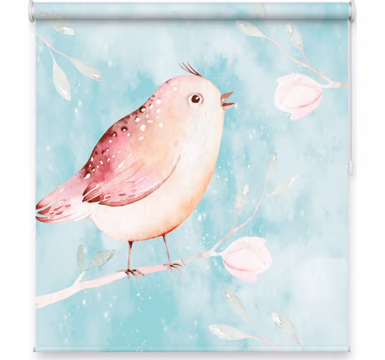 Living room blind with painted bird and white flowers - TenStickers