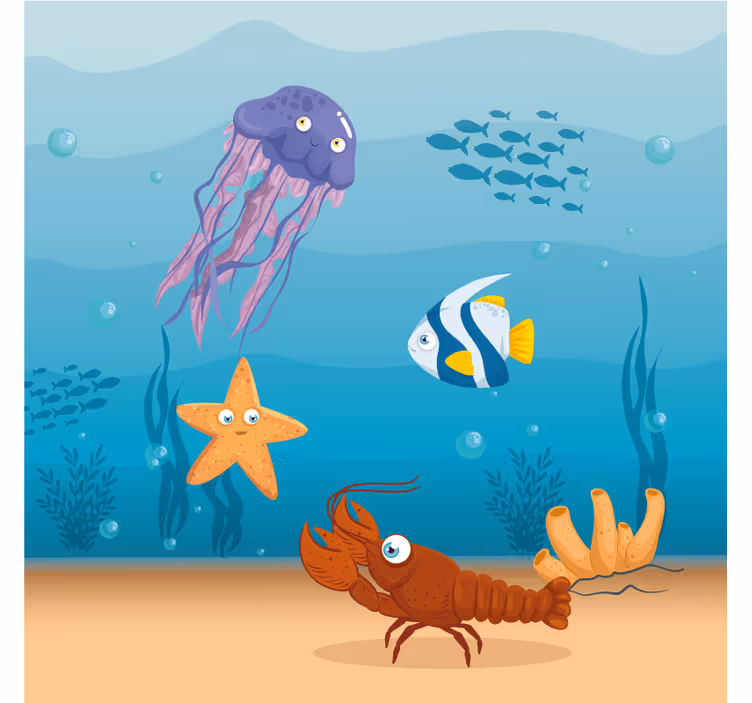 Blind kids seaworld life cartoon adventure - TenStickers