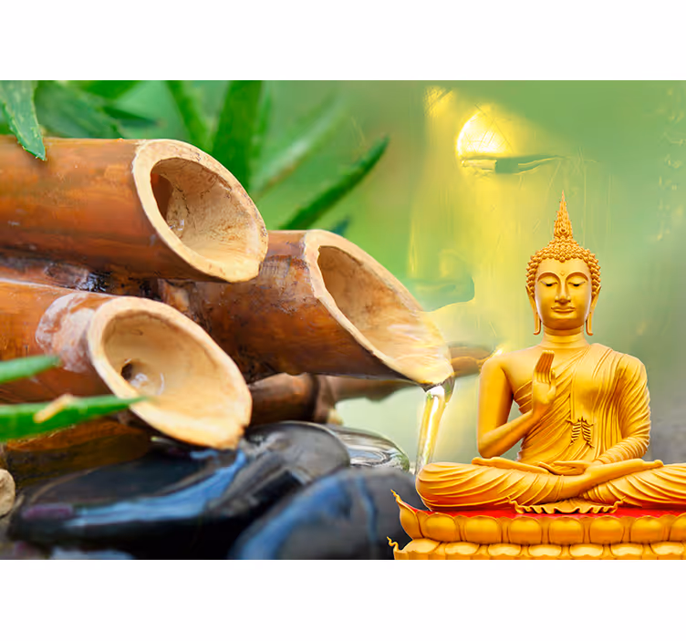 Zen blind golden buddha mural with bamboo - TenStickers