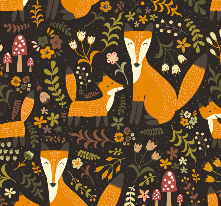 Roller blind nursery cute fox wallpaper for kids - TenStickers