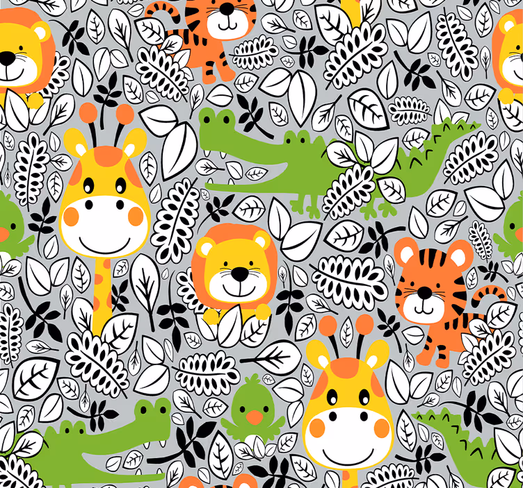 Roller blind nursery jungle friends in grey - TenStickers