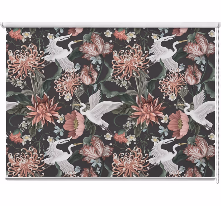 Roller blind balcony herons and flowers design - TenStickers