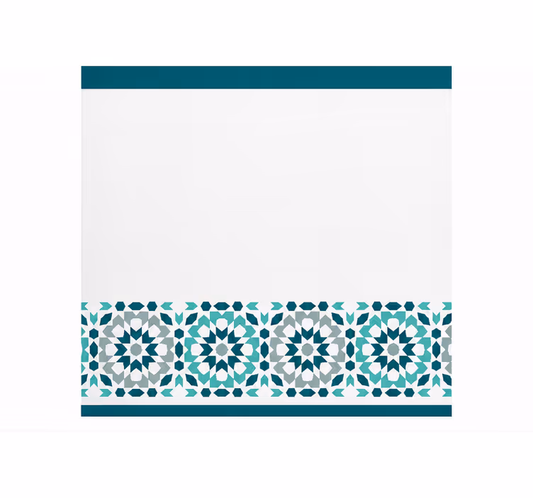 Blinds in a kitchen with teal squared border pattern - TenStickers