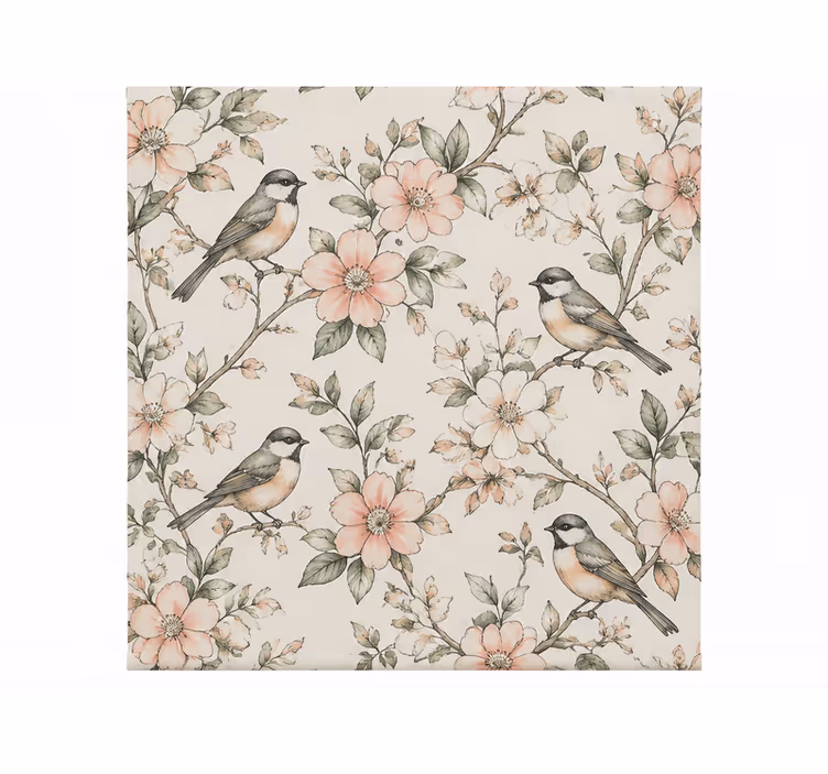 Orange blind with birds and flowers sketch pattern - TenStickers