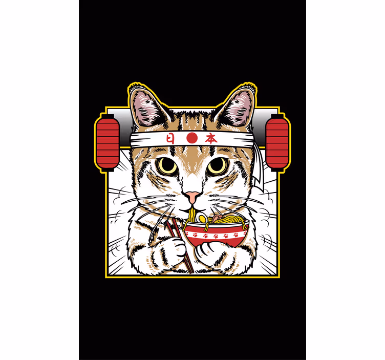 Noodle-Eating Cat animal blind - TenStickers