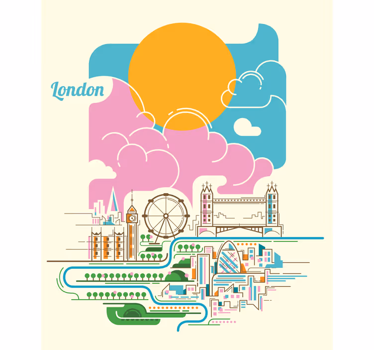 London Skyline View world map roller blind - TenStickers
