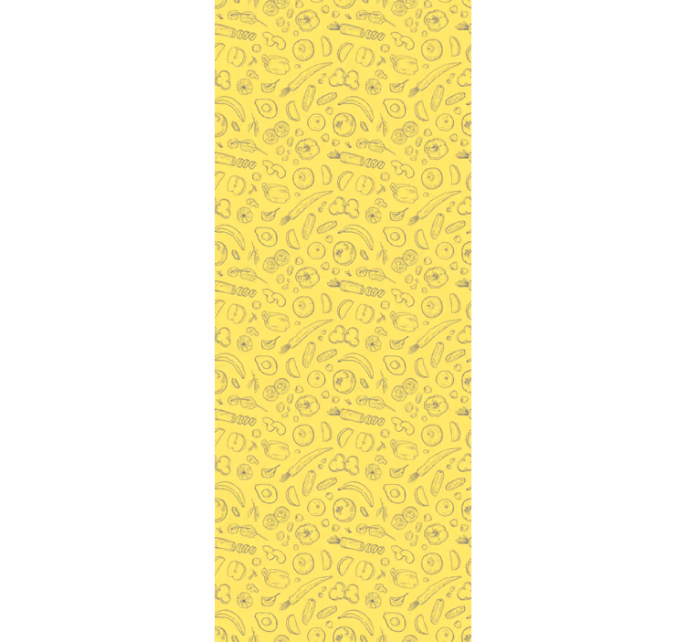 Sketchy fruit pattern blinds in a kitchen - TenStickers