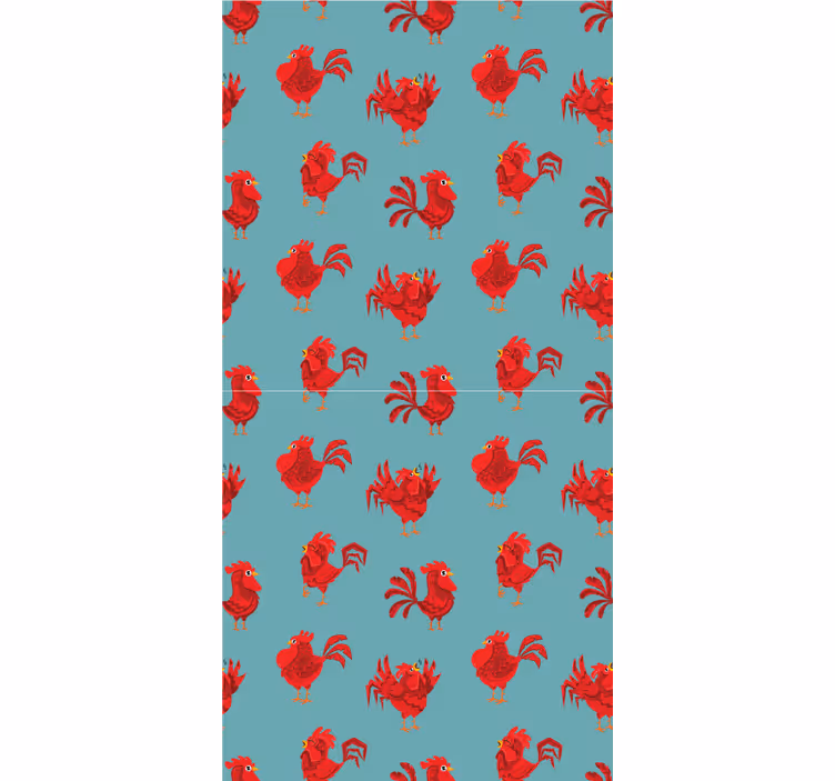 Red roosters on blue background animal blind - TenStickers