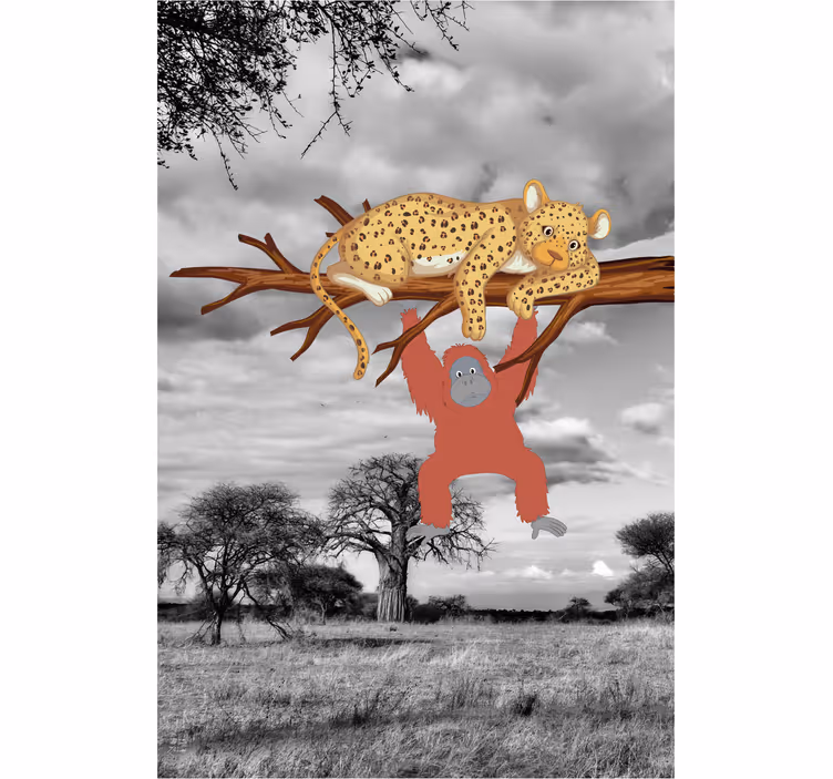 Leopard and Orangutan animal blind - TenStickers