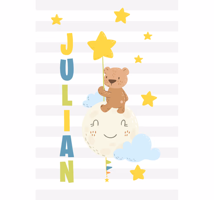 Bear holding star with name blind kids - TenStickers