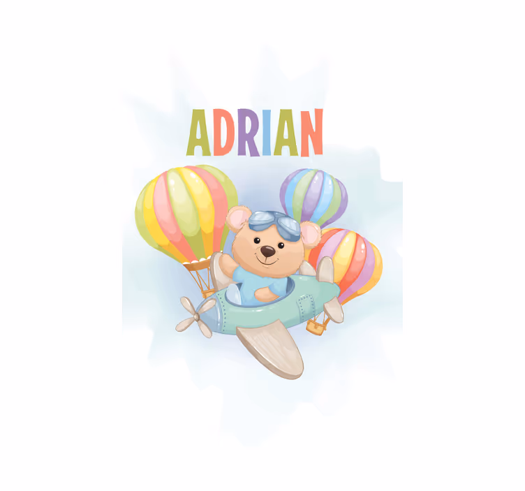 Bear in airplane with name blind kids - TenStickers
