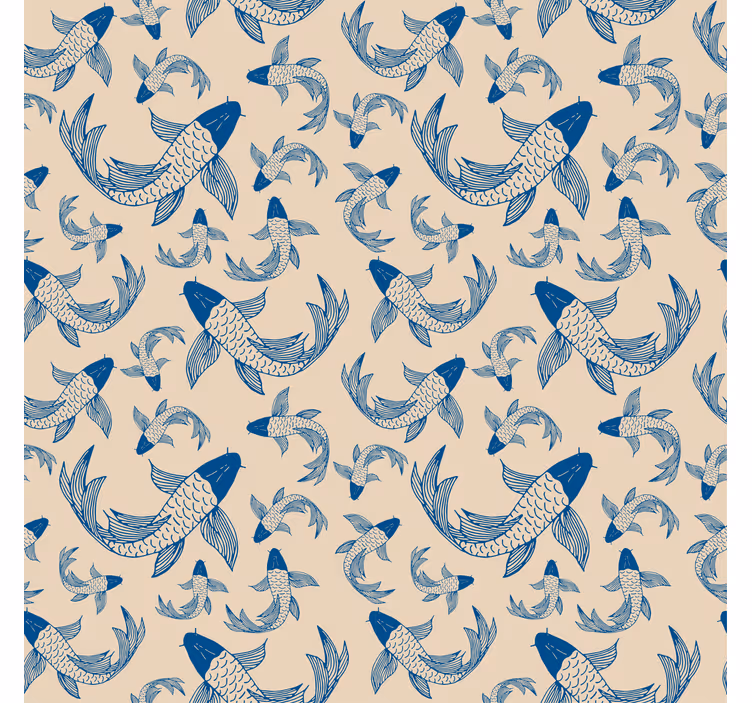 Beige and blue koi fish Living room blind - TenStickers