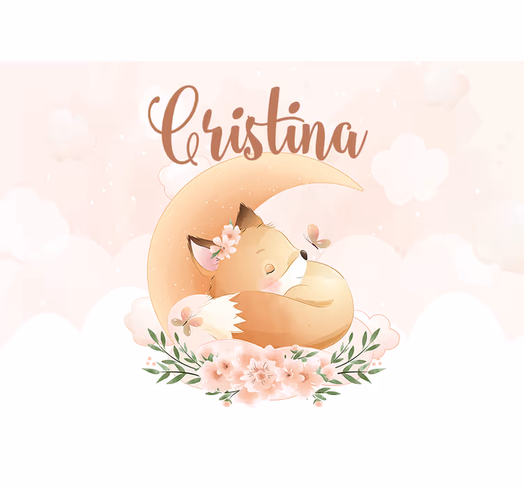 Sleeping fox on moon with name blind kids - TenStickers