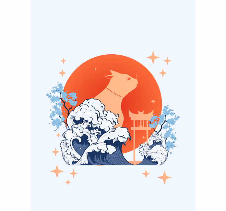CAT WITH WAVES animal blind - TenStickers
