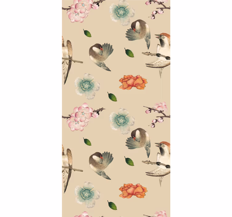 Beige avian design blind flowers - TenStickers