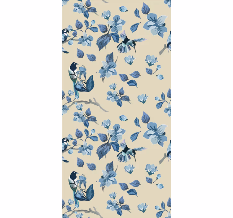 Blue birds and leaves blind flowers - TenStickers