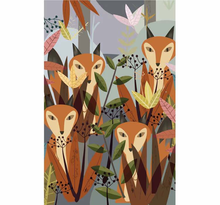 Charming foxes amidst foliage animal blind - TenStickers